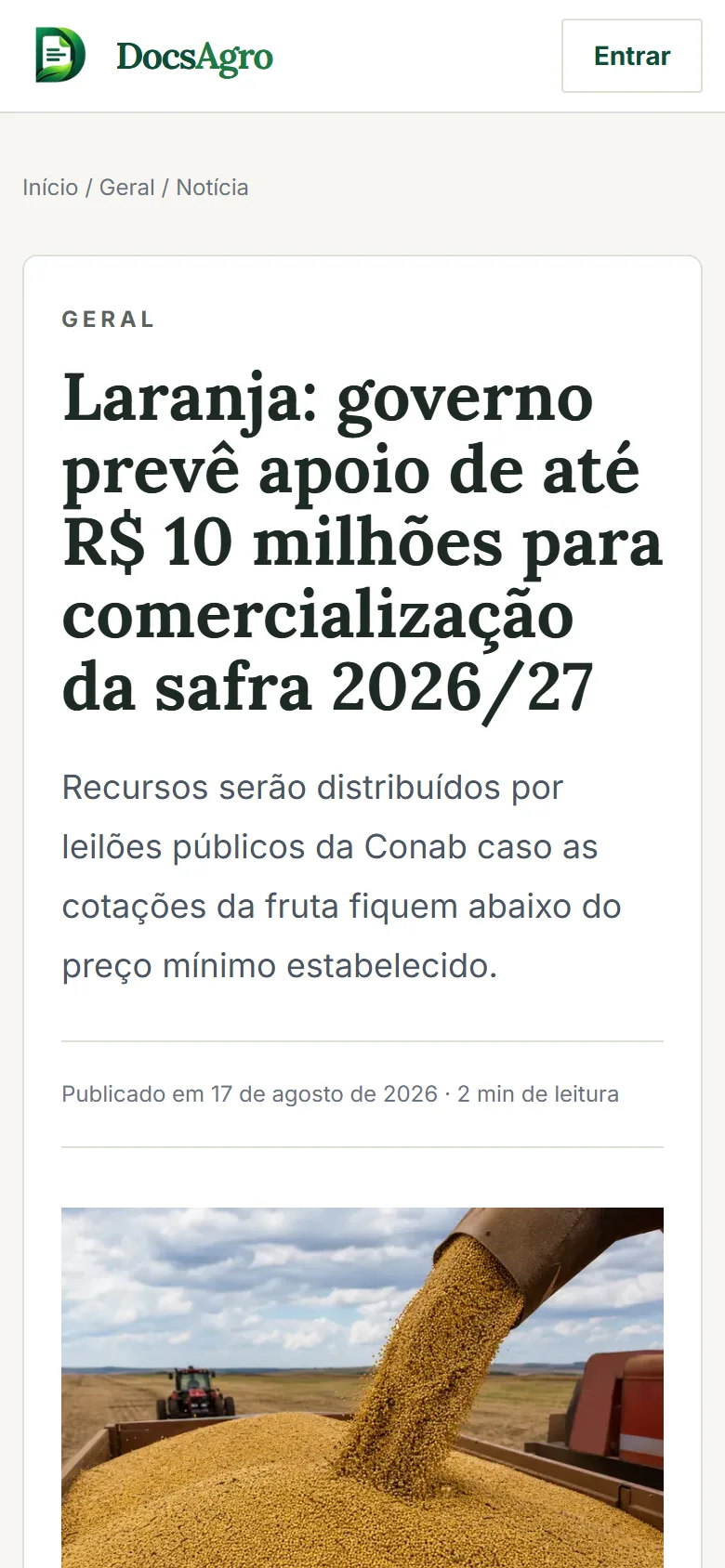 Leitura de uma notícia do DocsAgro no celular